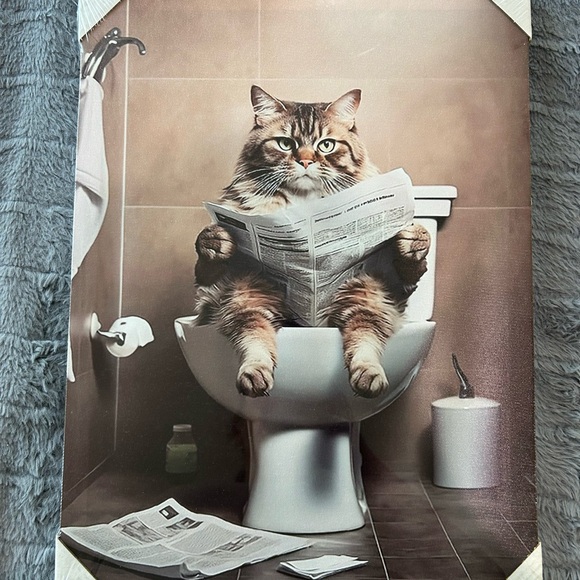 Other - Cat going Potty Reading Newspaper Wall Art
